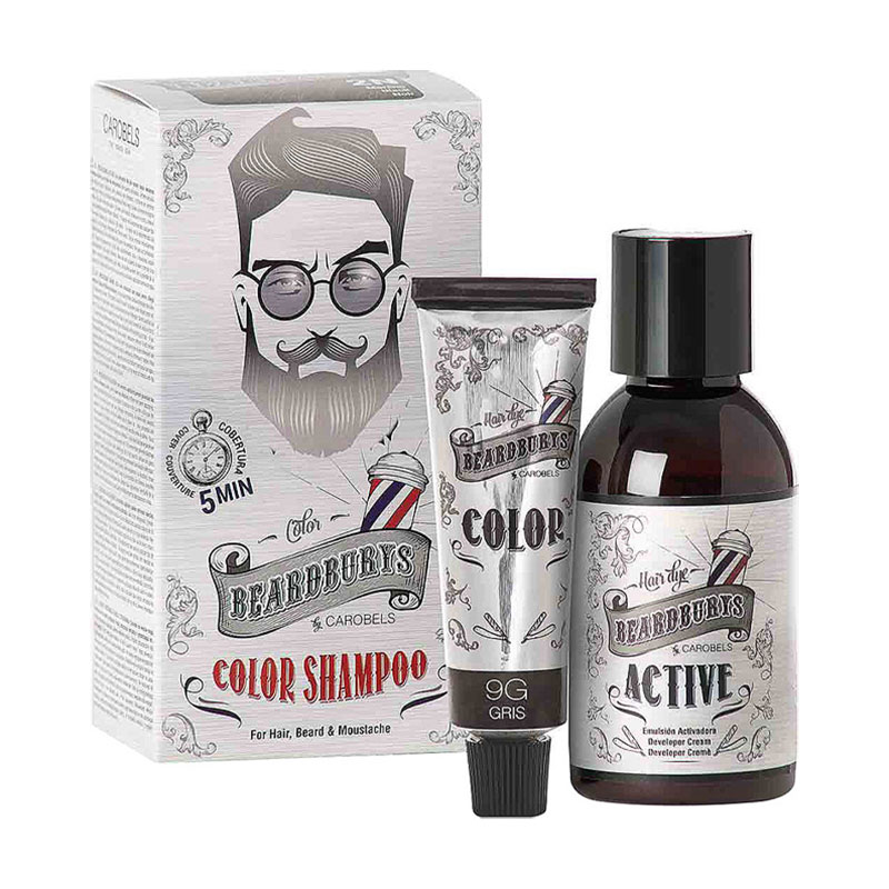 Чоловічий набір для фарбування бороди та вусів Beardburys 9G Сірий (фарба, 30 мл + активатор, 45 мл + рукавички)